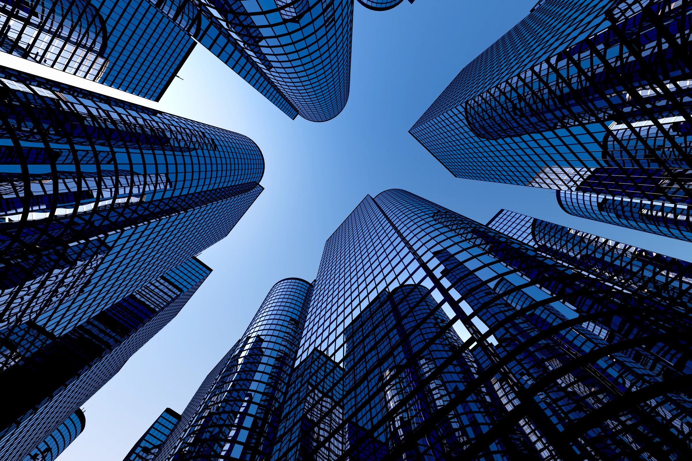 Glass towers seen from below